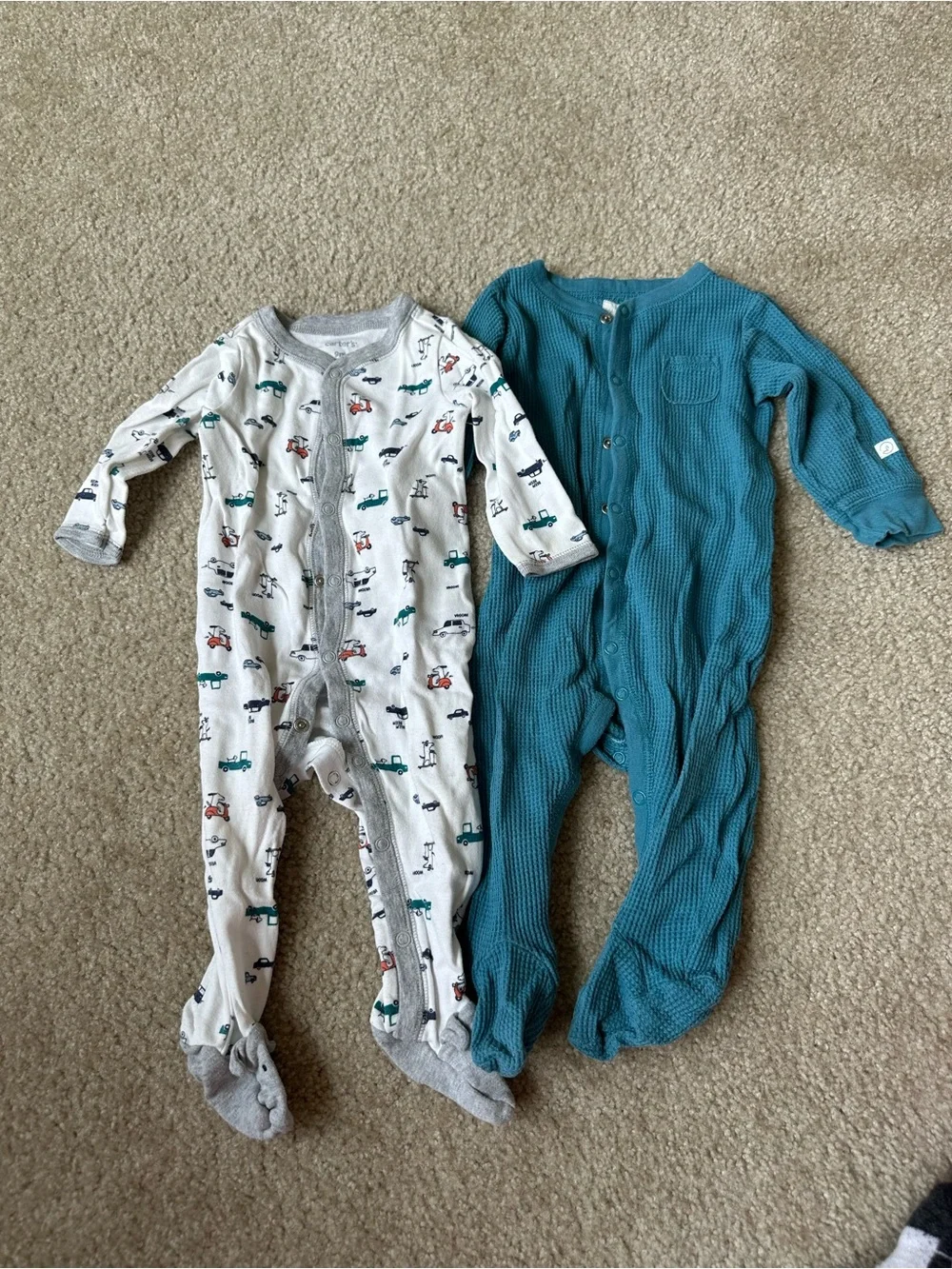 Carter’s Baby Boy 2-Piece Footed Pajama Sleeper Bundle Teal Cars Size 9M